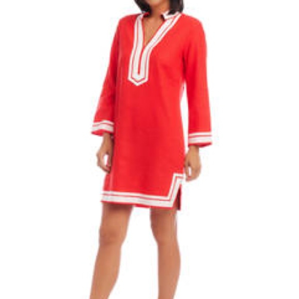 NWT Karen Kane The St Trooez Dress Red Tunic Dress with White Trim Large